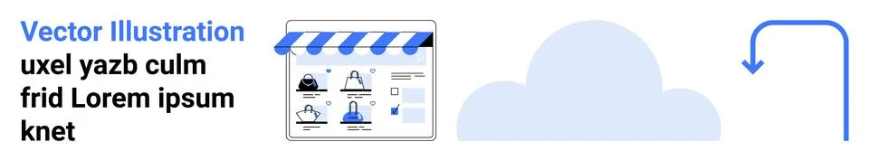 Website wireframe with header, body, and sidebar next to a cloud icon and dow Stock Illustration