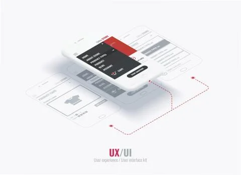 Website wireframe for mobile apps with links . A conceptual mobile phones with a Stock Illustration