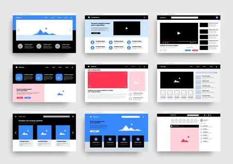Website wireframe. Web landing page templates. Blank interfaces types set of Stock Illustration