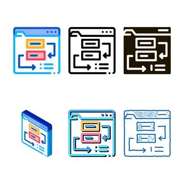 Website working process steps diversity icon vector outline Stock Illustration