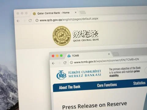 Websites of the Qatar Central Bank and the Central Bank of Turkey Stock Photos