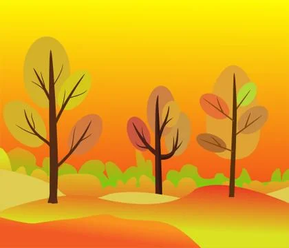 WebVector illustration of beautiful golden autumn landscape on red yellow Stock Illustration