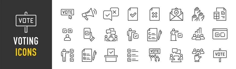 WebVoting web icons in line style. Vote box, candidates, form, approved, ch.. Stock Illustration