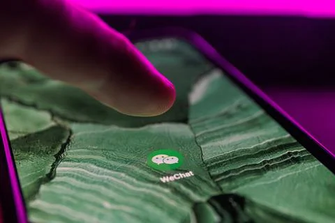 Wechat app on smartphone screen. Close up shot of wechat app Stock Photos
