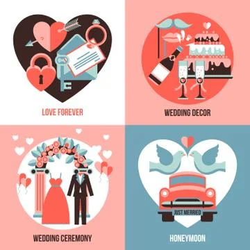 Wedding 2x2 Images Set Stock Illustration