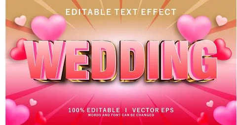 Wedding 3d vector text effect with modern style design Stock Illustration