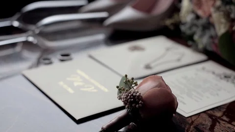 Wedding accessories closeup on dark background Stock Footage 118591502