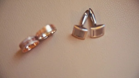 Wedding accessories wedding ring and cufflinks Stock Footage 75166800