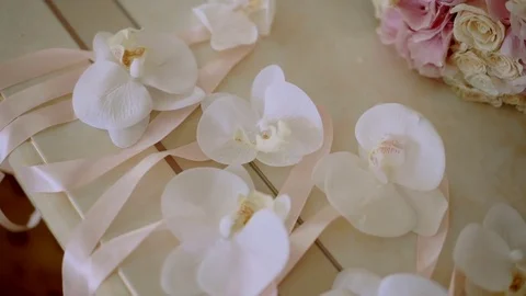 Wedding accessory bracelet orchids Stock Footage 81776535