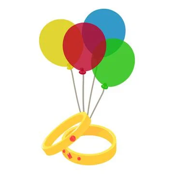 Wedding accessory icon isometric vector. Gold wedding ring and colorful balloon Stock Illustration