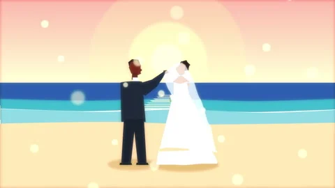 Wedding animation bride groom beach sunset love romance couple happy Stock Footage 346543867