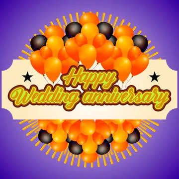 Wedding Anniversary Typographic Vector Design with Colourful Balloon and co.. Stock Illustration