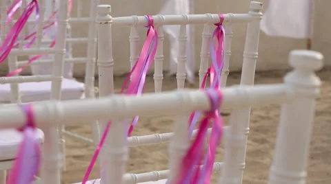Wedding Arch And  wHITE Chairs In The Open Air Stock Footage 66443243