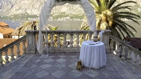 Wedding arch on the backdrop of the mountains Stock Footage 80909349