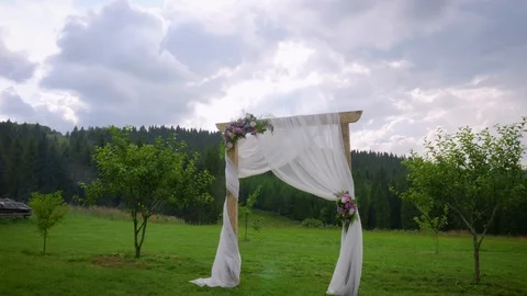Wedding arch on the background of the mountains Stock Footage 96004631