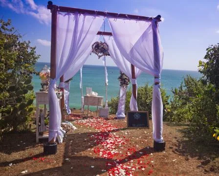 Wedding arch at the beach Stock Photos