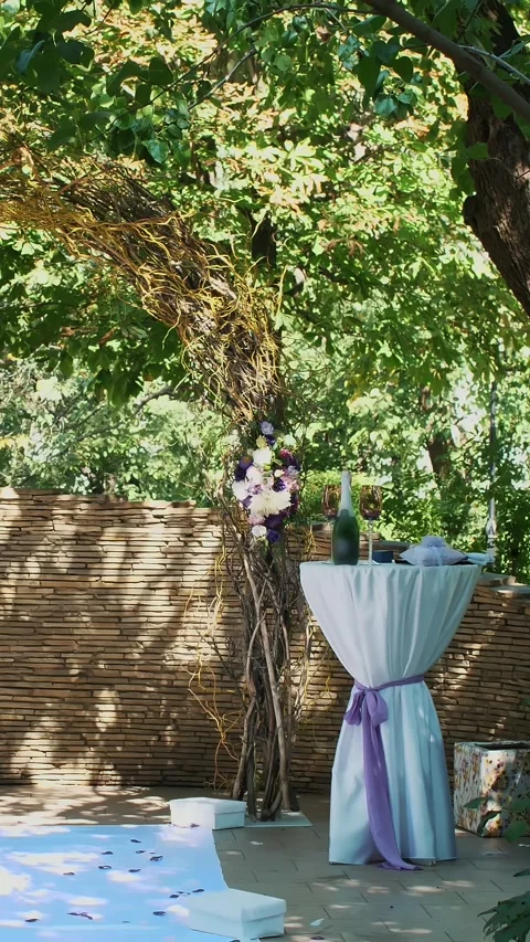 Wedding arch for the ceremony, decorations made from real flowers. Stock Footage 307835649