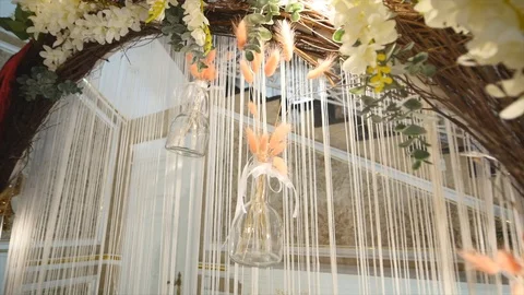 Wedding arch with colored flowers close-up Stock Footage 87840757