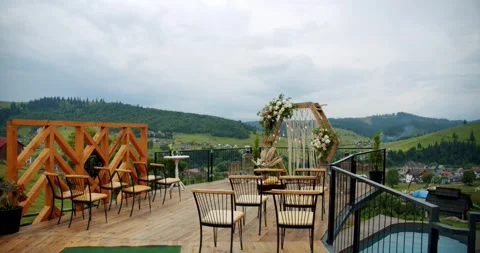 Wedding arch decor on the wedding day on nature mountain. Video stock 140406846