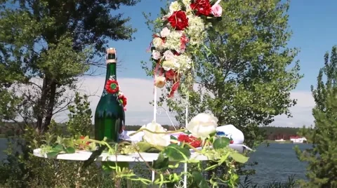 Wedding arch decorated with flowers Stock Footage 51571006