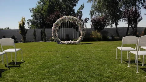 Wedding arch drone view Stock Footage 139870865