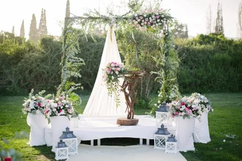 Wedding arch. Rustic wedding. Stock Photos