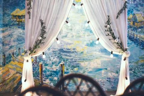 Wedding arch in studio with art background Stock Photos