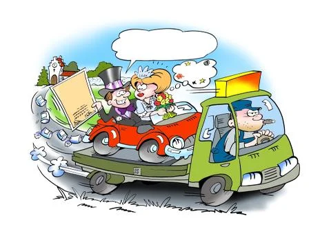 Wedding auto assistance driving Stock Illustration