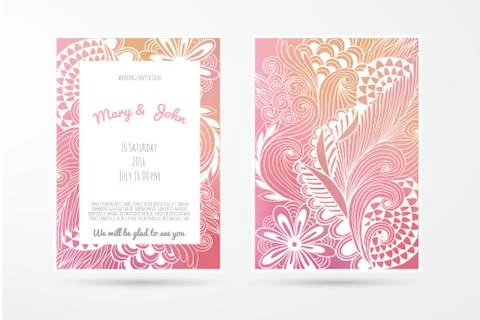 Wedding background with hand-made floral elements. Modern Wedding Collection Stock Illustration