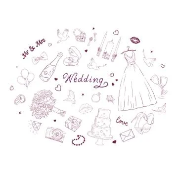 Wedding background. Linear graphic. Romantic engagement. Vector image with a Illustrazione stock
