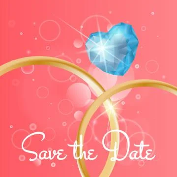 Wedding Background with rings and gemstone, bokeh background. Save the date Stock Illustration