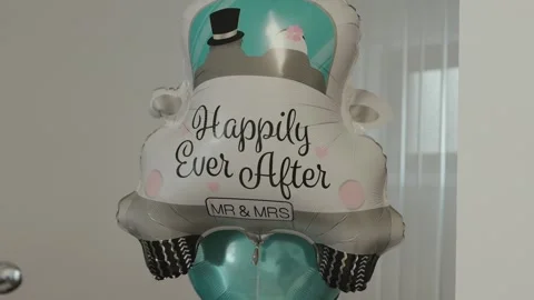 Wedding balloon decor with happily ever after message Stock Footage 317375420