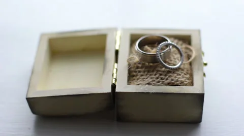 Wedding Bands In Rustic Box Stock Footage 61348792