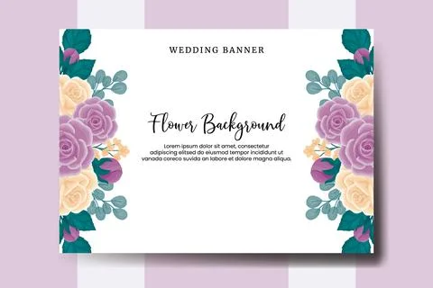Wedding banner flower background, Digital watercolor hand drawn Rose Flower.. Illustrazione stock