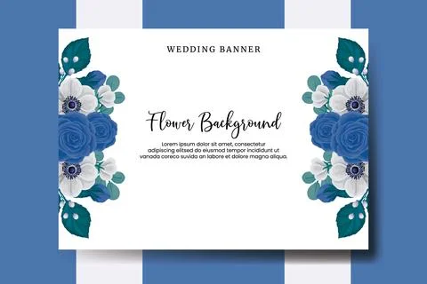 Wedding banner flower background, Digital watercolor hand drawn Blue Rose F.. Illustrazione stock