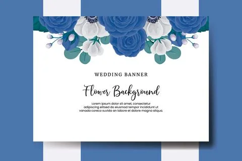 Wedding banner flower background, Digital watercolor hand drawn Blue Rose F.. Illustrazione stock