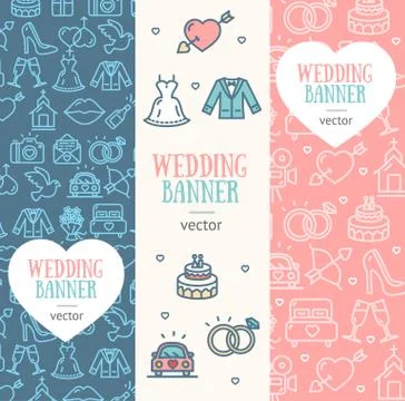 Wedding Banner Flyer Vertical Set. Vector Illustrazione stock