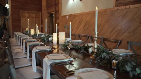 For Wedding Banquet. Table in a Restaurant Served Set Stock Footage 104400531