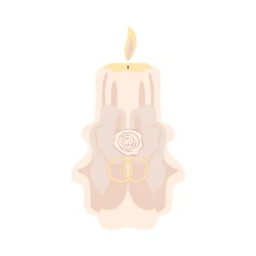 Wedding beige burning candle with two rings and rose Stock Illustration