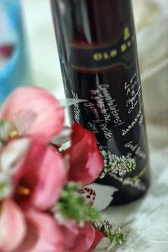 Wedding Bottle Signed Stock Photos