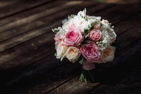 Wedding bouquet, bouquet of roses, delicate bouquet on a dark background Stock Photos
