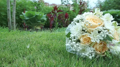 Wedding Bouquet On The Grass Stock Footage 54078721