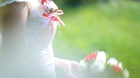 Wedding bouquet in hands of the bride Stock Footage 71920147