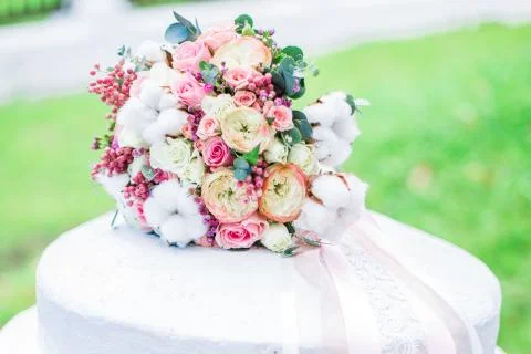 Wedding bouquet outside 写真素材