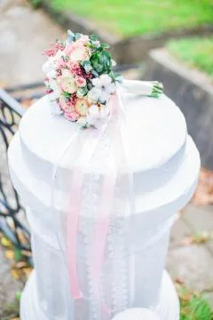 Wedding bouquet outside Stock Photos