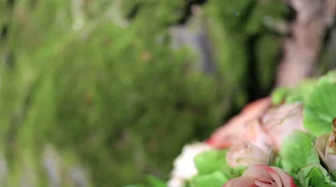 Wedding bouquet of peonies and green leaves , the top ring Stock Footage 59043850