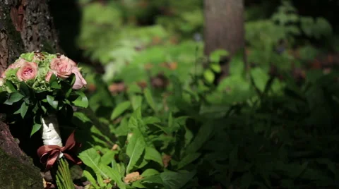 Wedding bouquet of peonies and green leaves , the top ring Video stock 59046913