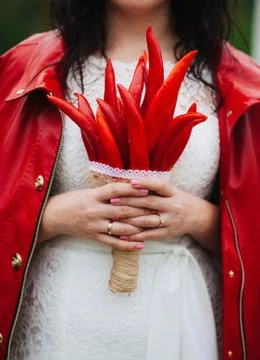 Wedding bouquet of red peppers Stock Photos