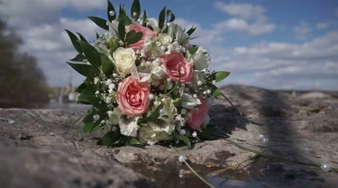 Wedding Bouquet On The Sky Background Stock Footage 50342790