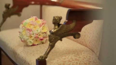 Wedding bouquet on a sofa Stock Footage 40742707